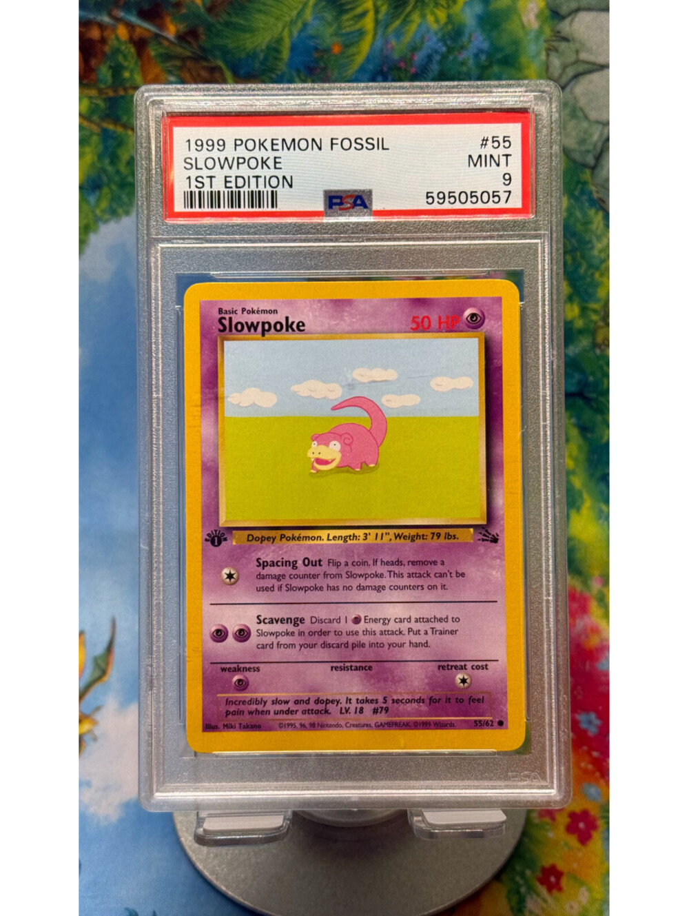 Slowpoke Pokémon Fossil No. 55/62 1999 1st Edition PSA 9